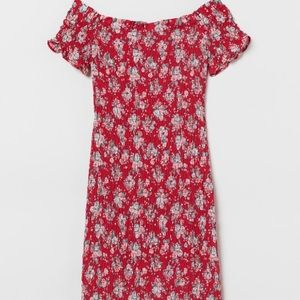 HM red floral off shoulder dress
